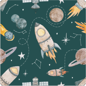 Rockets To the Moon cotton fabric