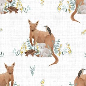 Aussie Animals white fabric